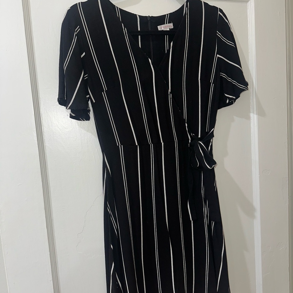 Black and White Striped Tie Waist Dress